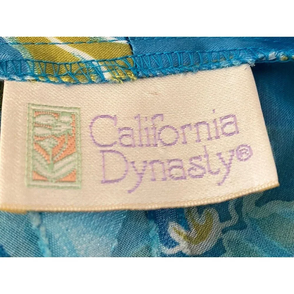 Vintage California Dynasty Blue Semi‎ Sheer Floral Long Robe Medium Pockets EUC